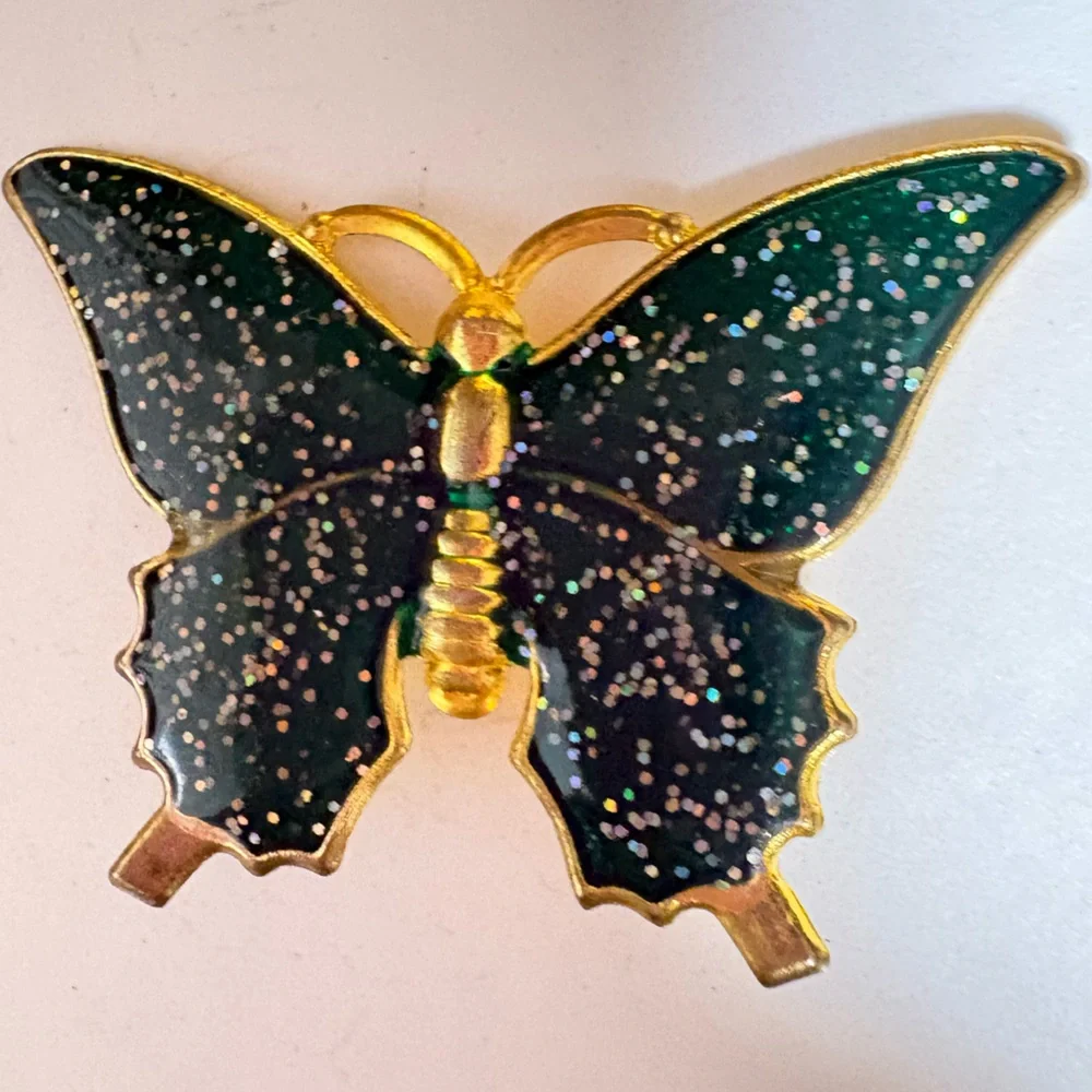 Sparkling vintage Green enameled Butterfly Brooch